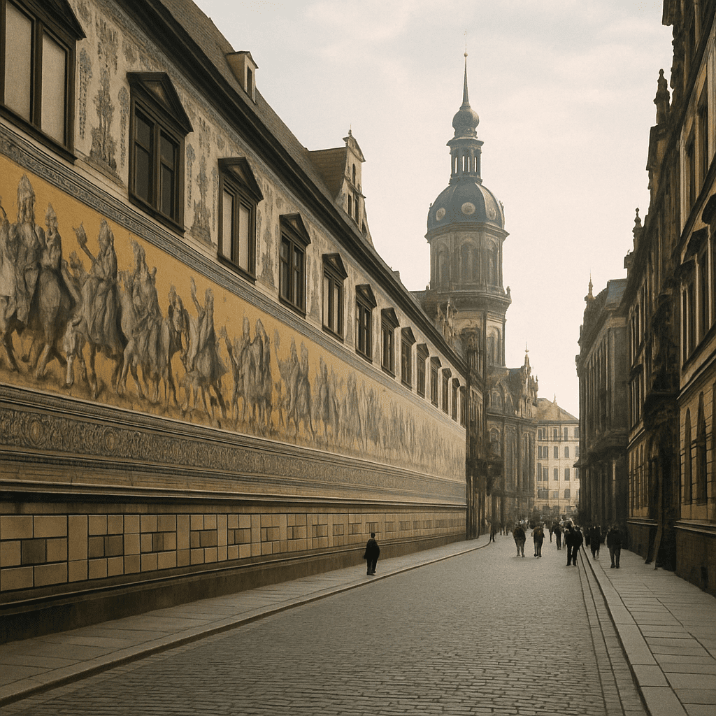 Blick durch die Augustusstraße mit dem Fürstenzug auf der linken Seite