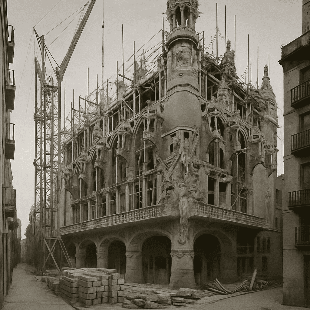 Historische Aufnahme des Palau de la Música während des Baus