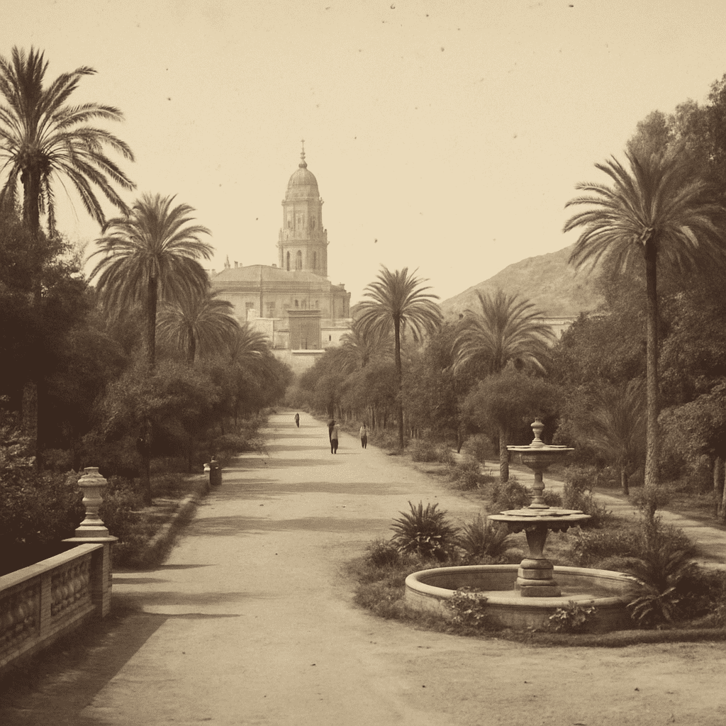 Historical photo of the Park of Malaga from the 19th century