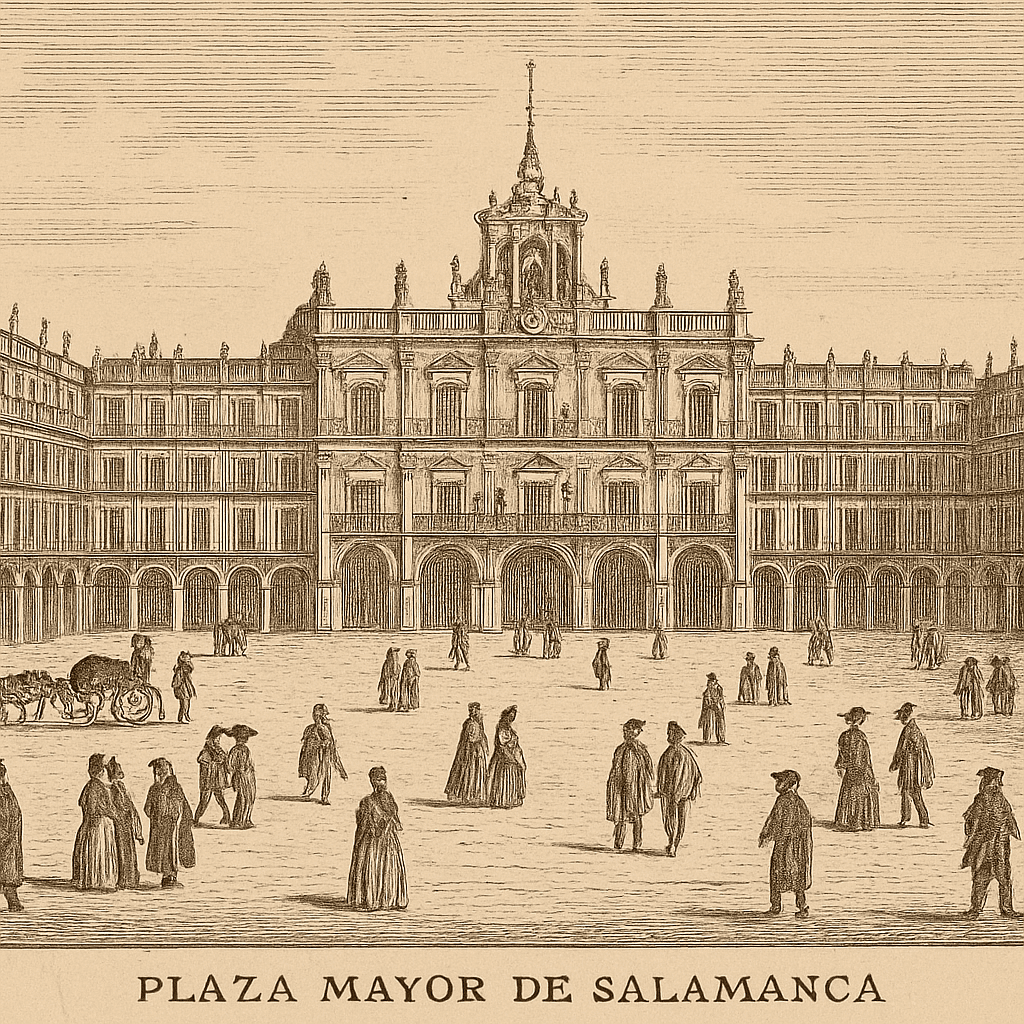 Historic drawing of the Plaza Mayor of Salamanca