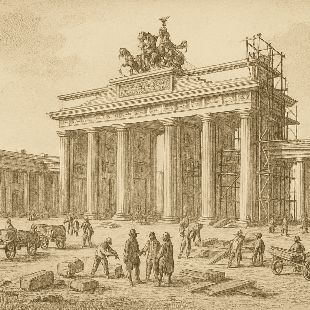 The Brandenburg Gate in a historical drawing