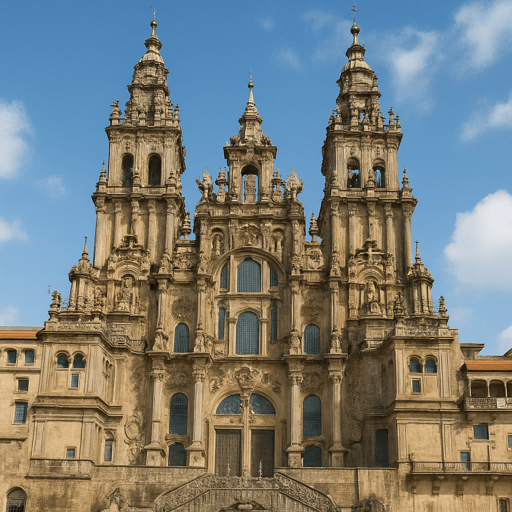 Die beeindruckende Fassade der Kathedrale von Santiago de Compostela