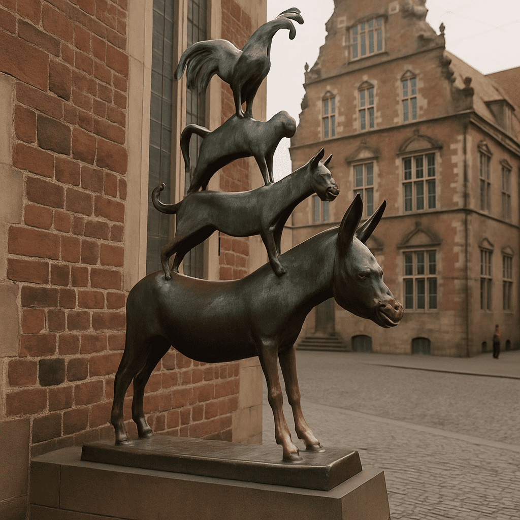 Statue of the Bremen Town Musicians in Bremen's Old Town
