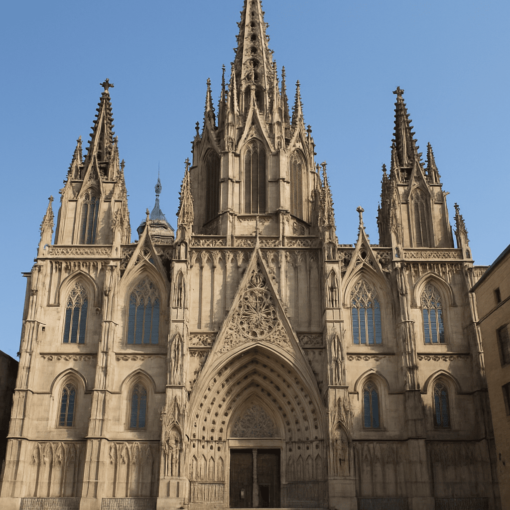The impressive facade of the Cathedral of Barcelona