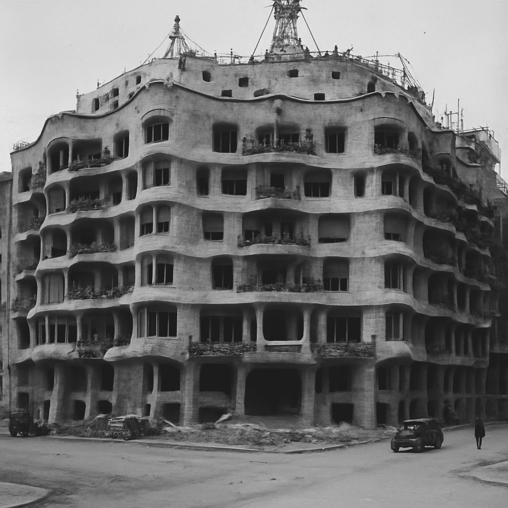 Historisches Foto der Casa Milà während des Baus
