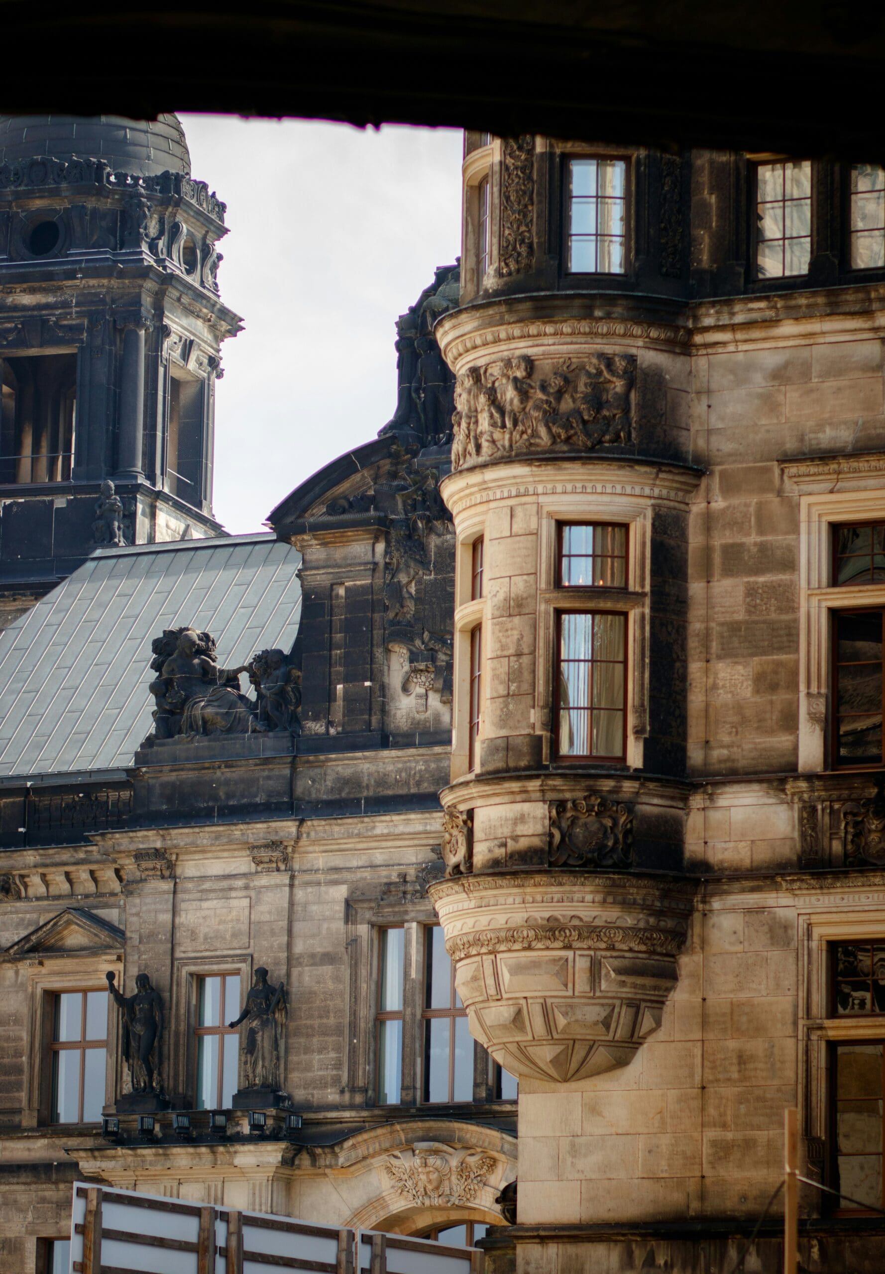 Exterior view of the Dresden Royal Palace with flags in the wind