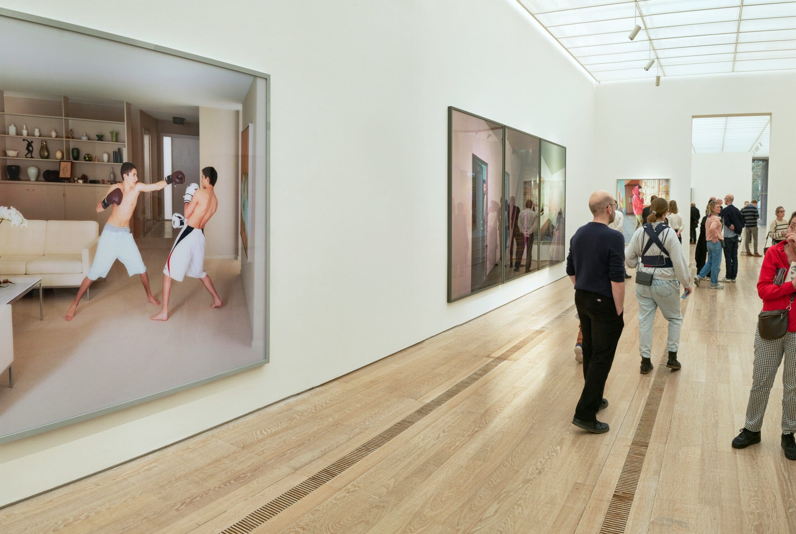 Visitors view a temporary exhibition at the museum.