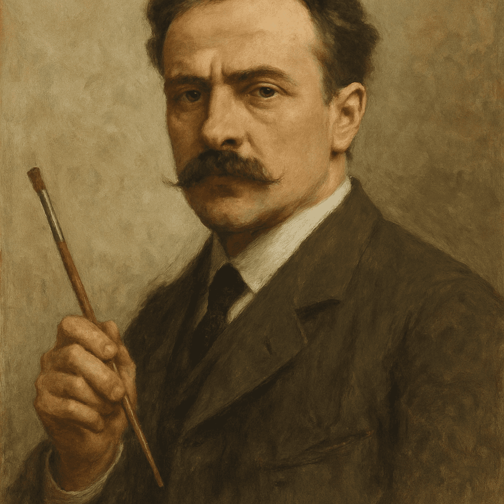 Porträt von Vlaho Bukovac mit Pinsel in der Hand