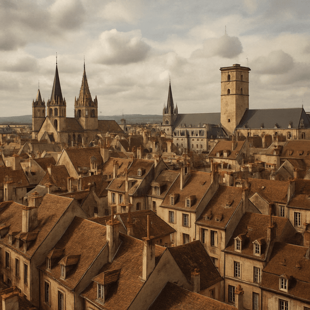 Panoramic view of the Dijon city center with its historic rooftops