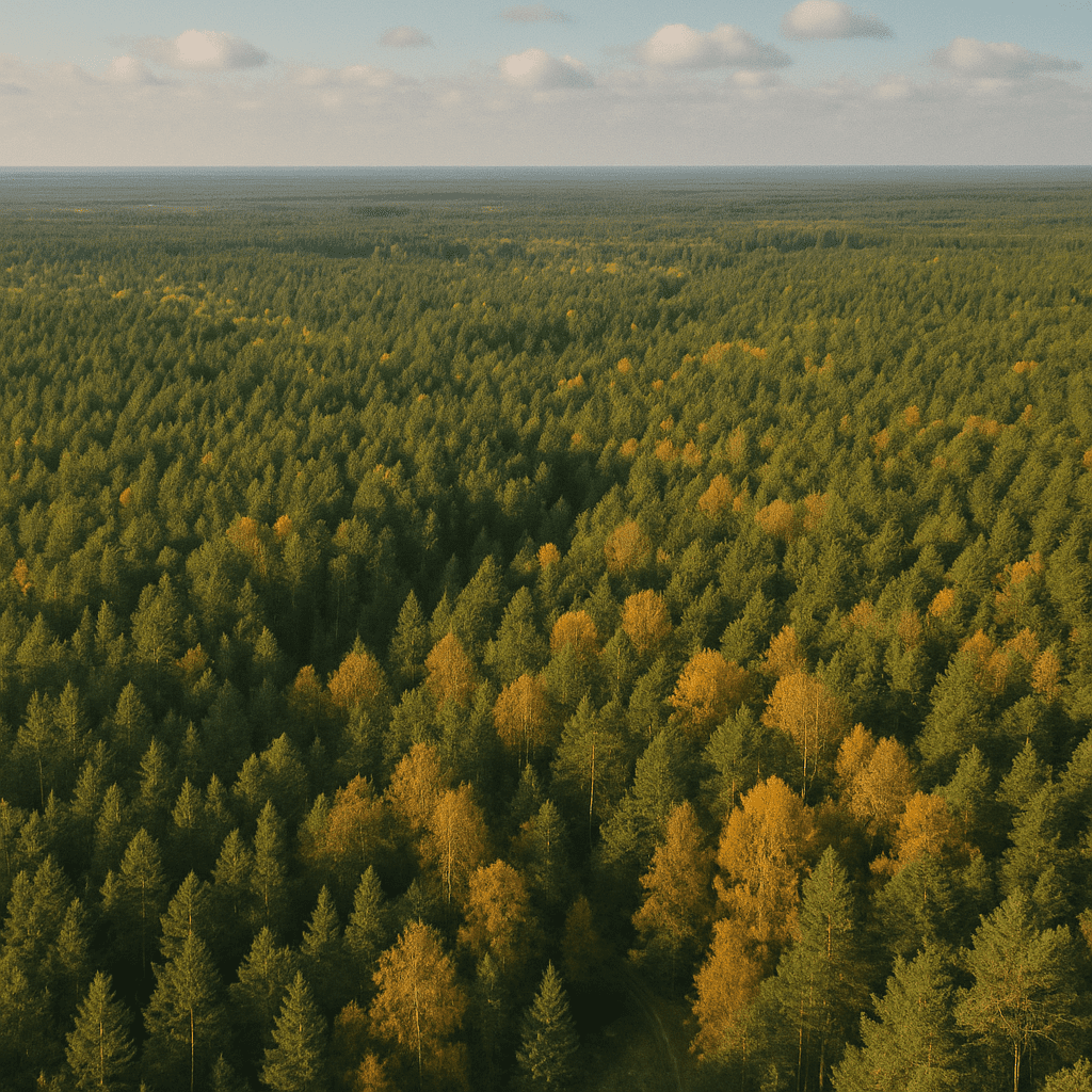 Aerial view of the vast forests of the Rostocker Heide