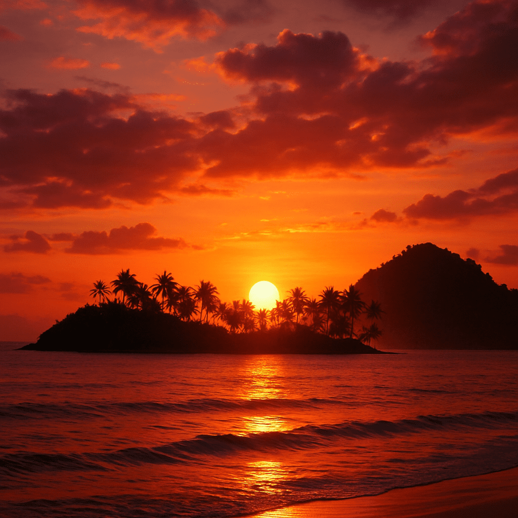 A breathtaking sunset over an exotic island