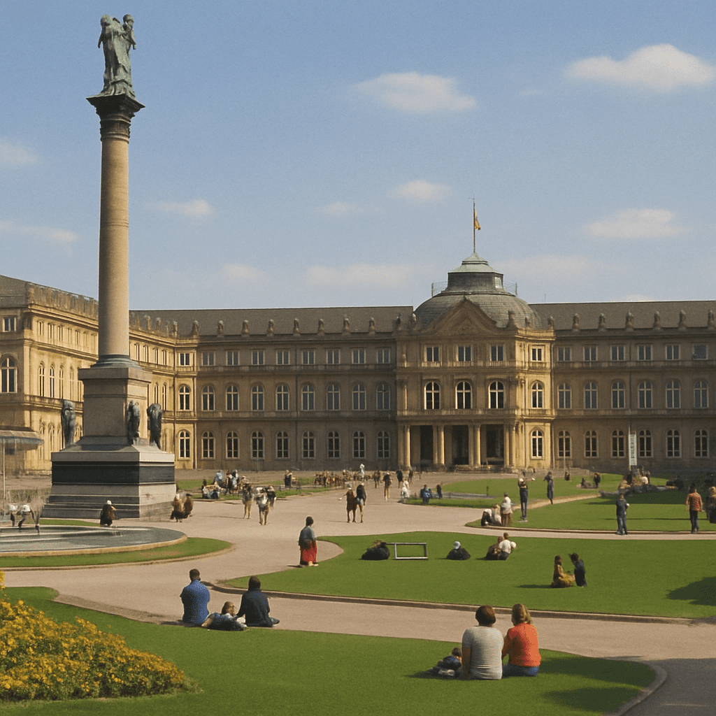 View of Schlossplatz in Stuttgart with the New Palace in the background