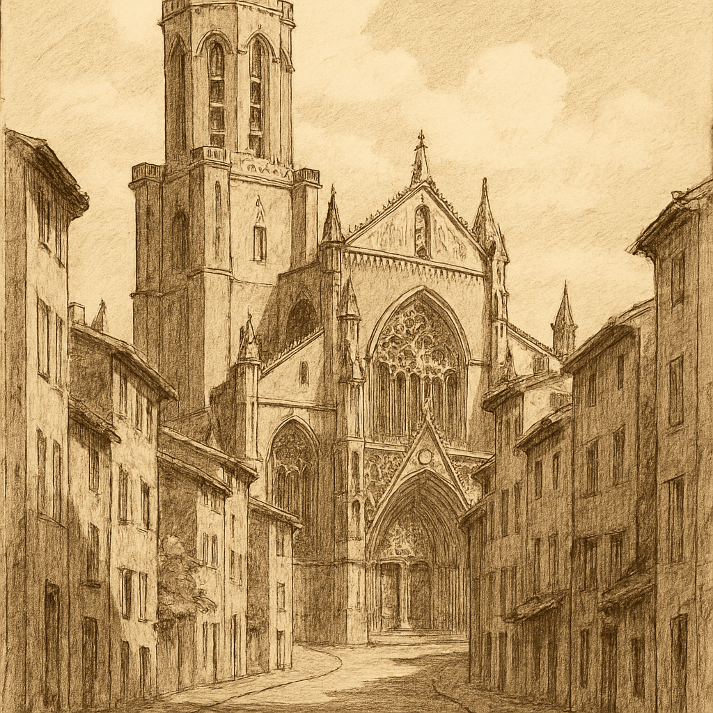 Historic view of the Cathédrale St-Sauveur with the surrounding old town.