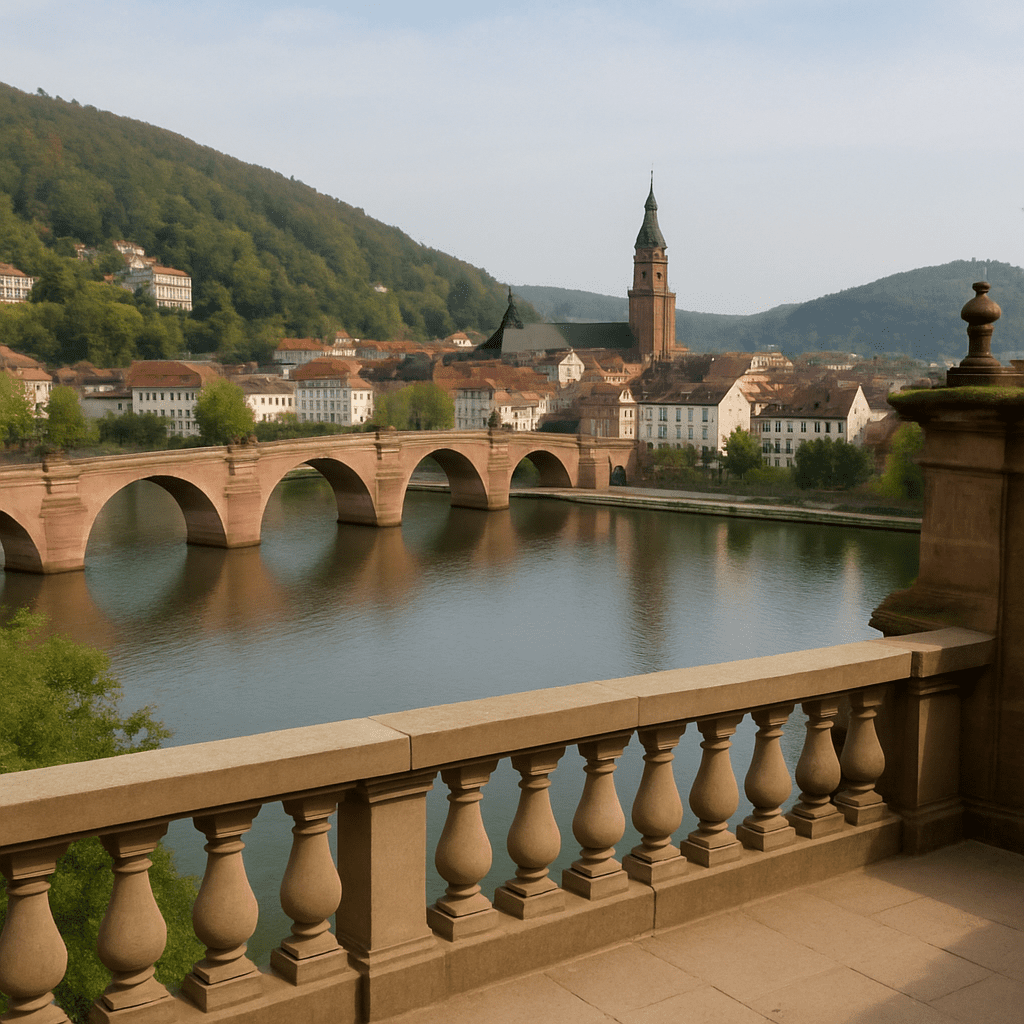 Ein traumhafter Panoramablick von der Großen Altan auf die Alte Brücke und den Neckar