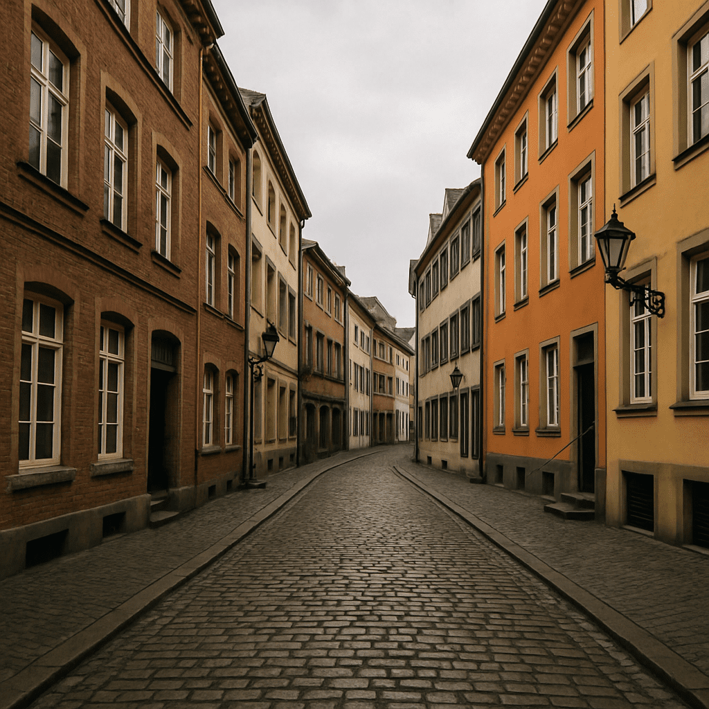 Historic architecture of Düsseldorf's Old Town with cobblestone streets