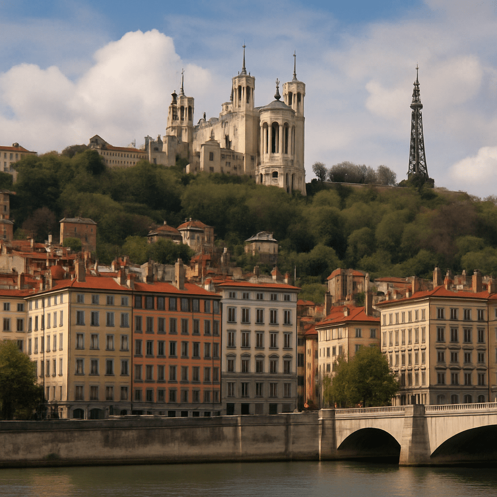 View of Lyon and the Basilica of Notre-Dame de Fourvière