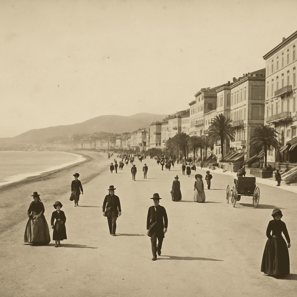 Historical image of the Promenade des Anglais in the 19th century