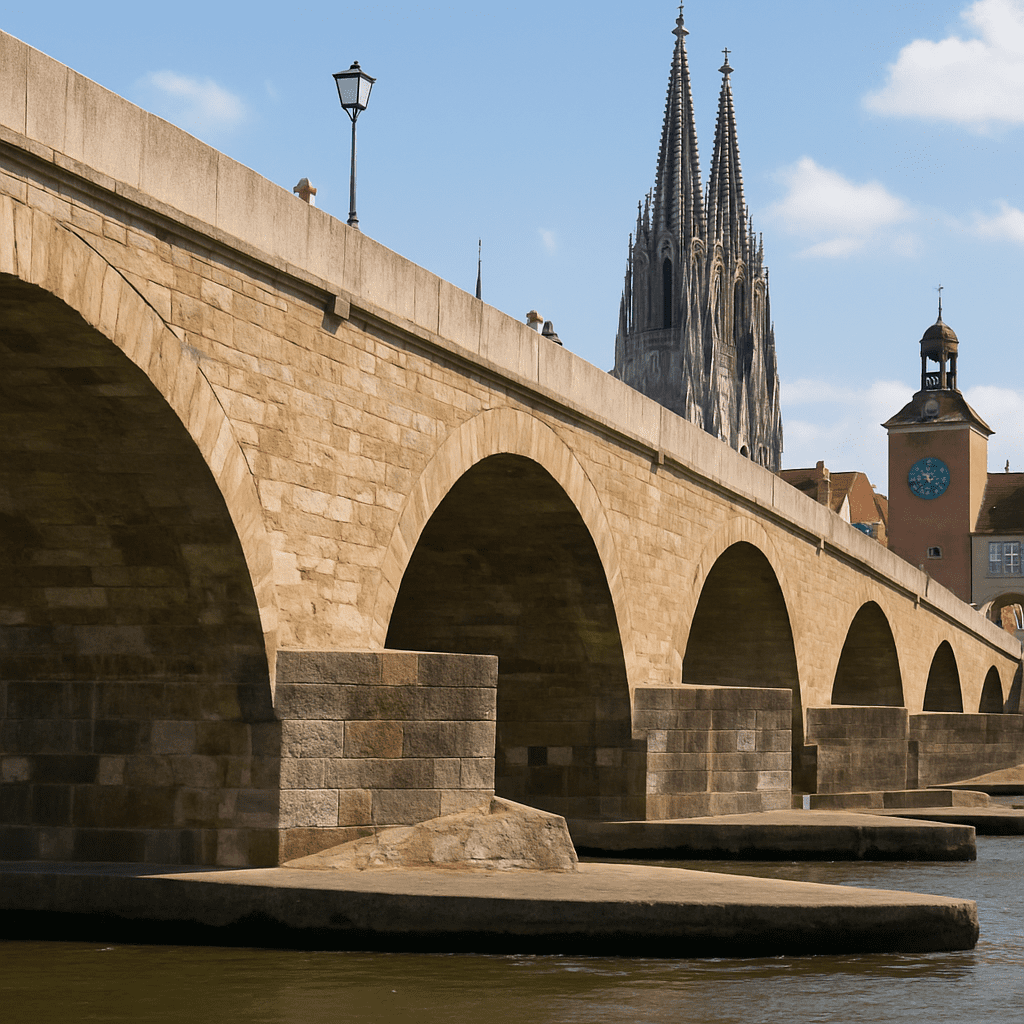 Detailed view of the Stone Bridge in Regensburg