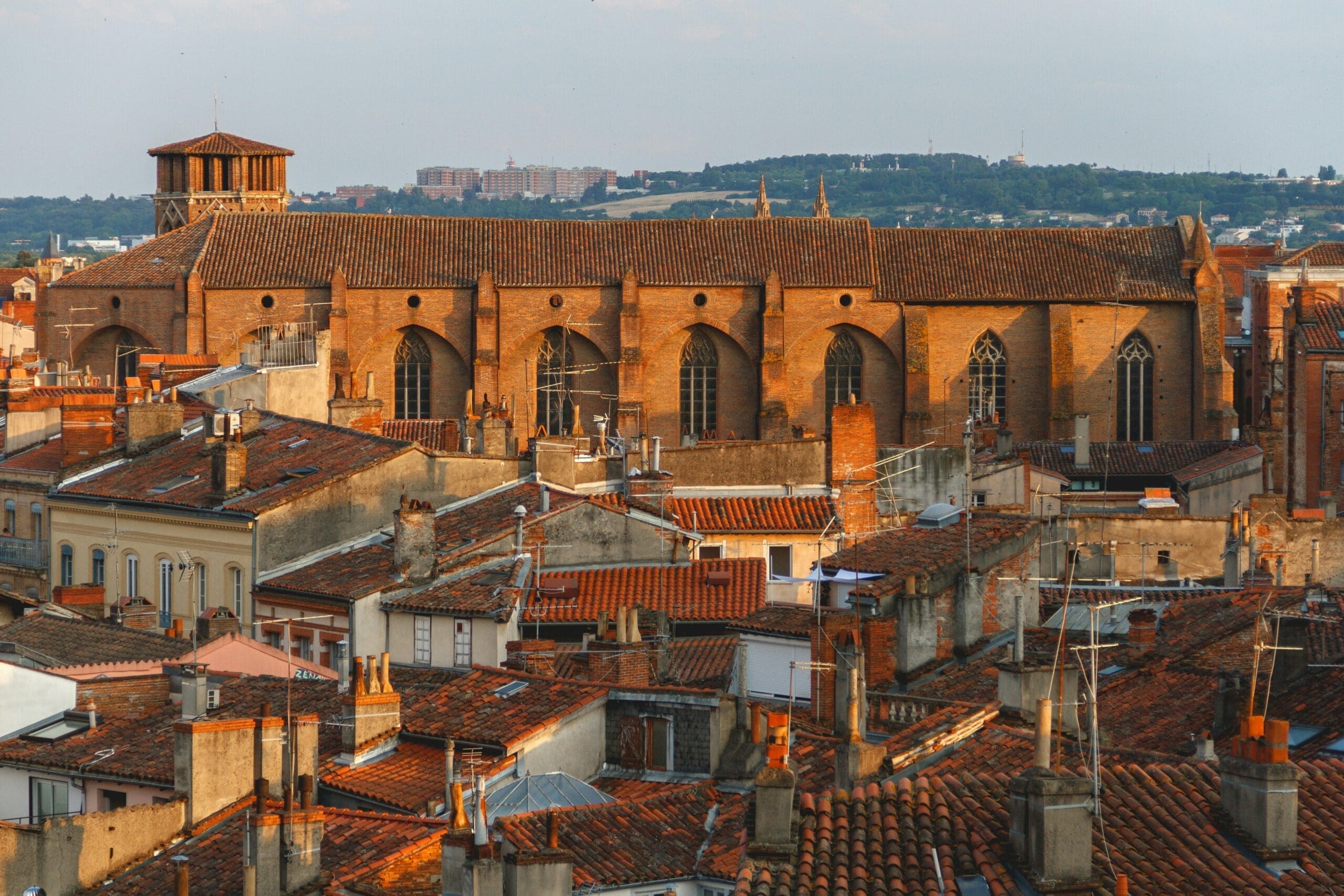 Panoramic view of Toulouse with the Basilica of Saint-Sernin in the foreground