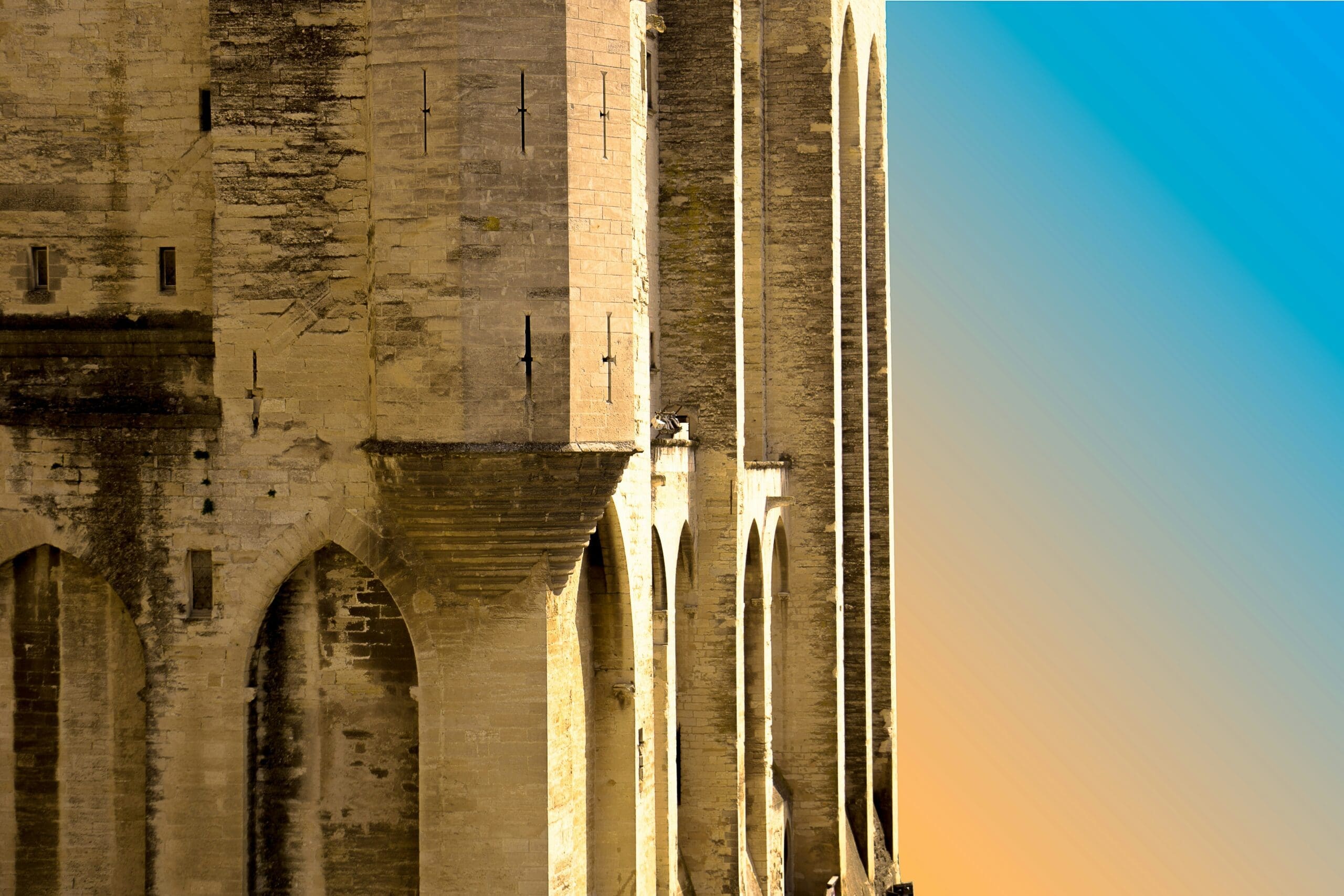 Architecture of the Papal Palace in Avignon with Gothic details