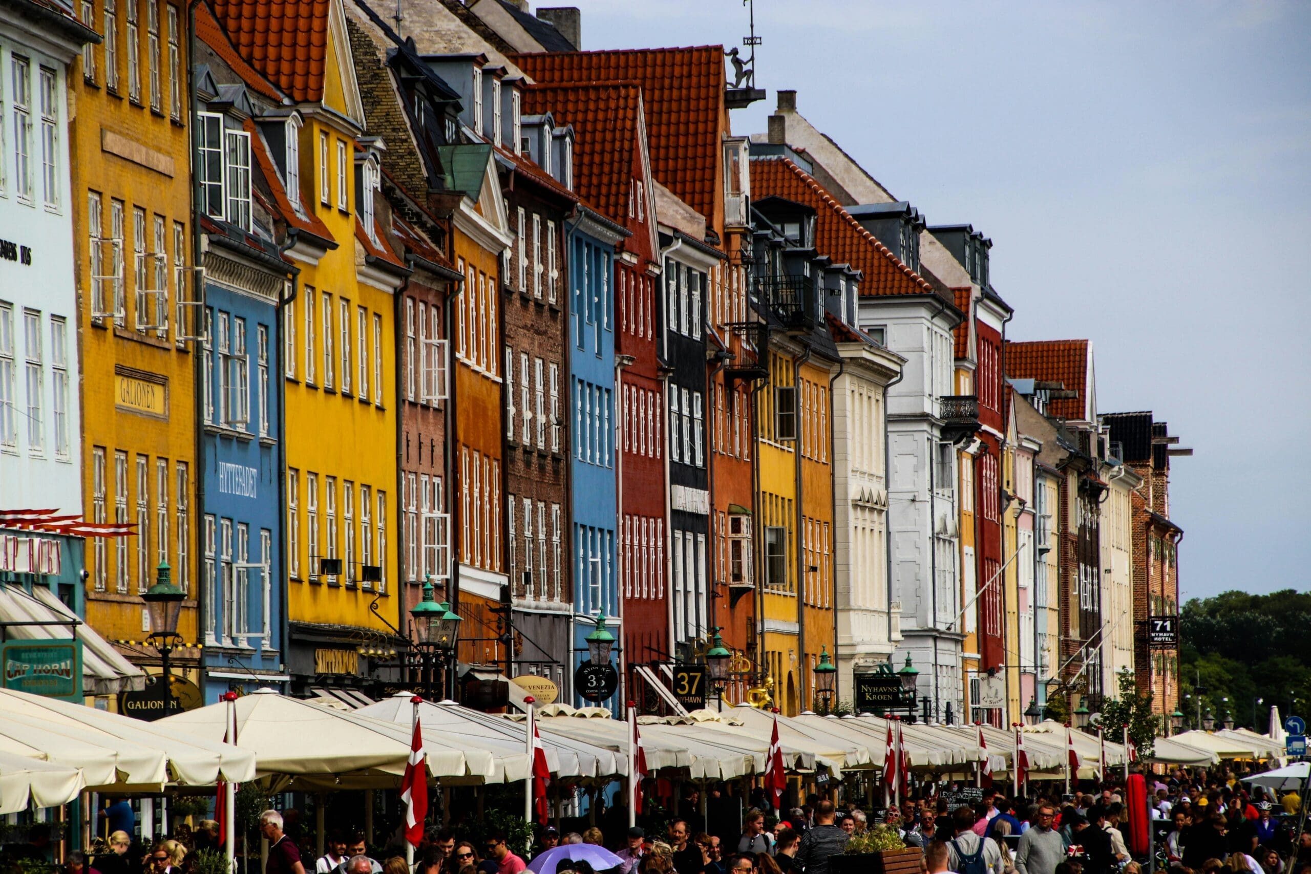 Fish market with colorful houses