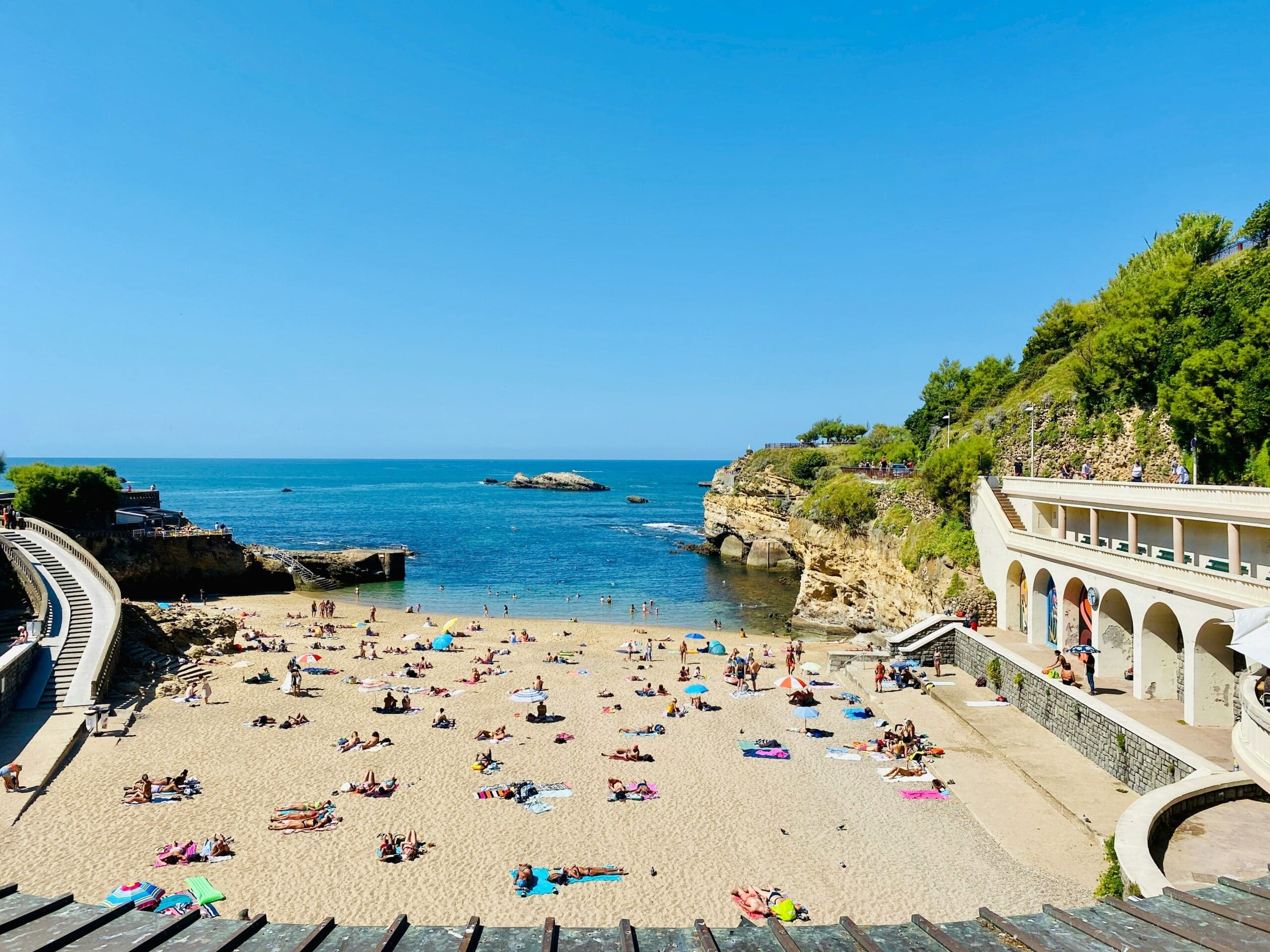 A breathtaking coastal view of Biarritz with the aquarium in the foreground
