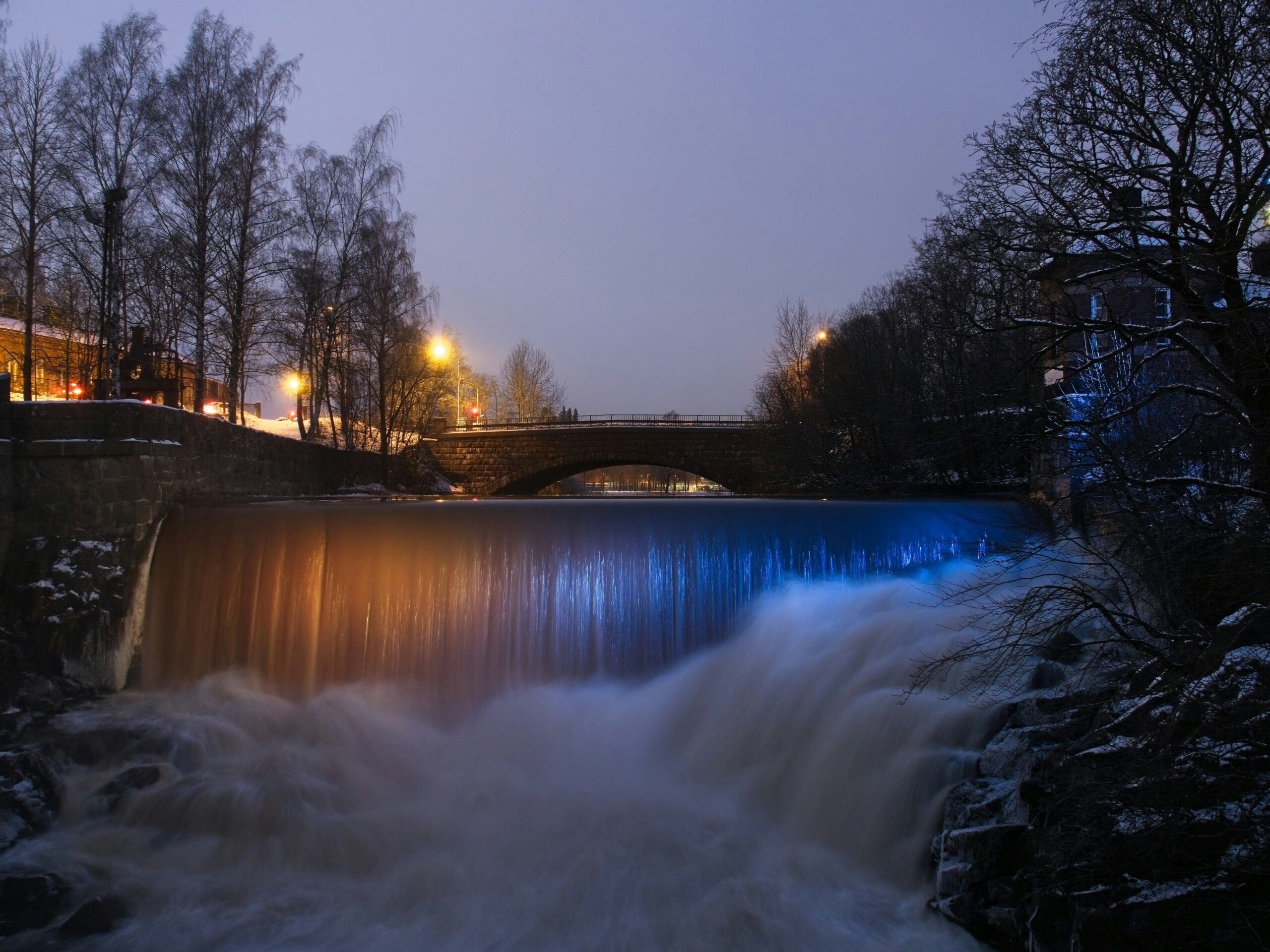 The Bad Gastein waterfall at night in spectacular illumination
