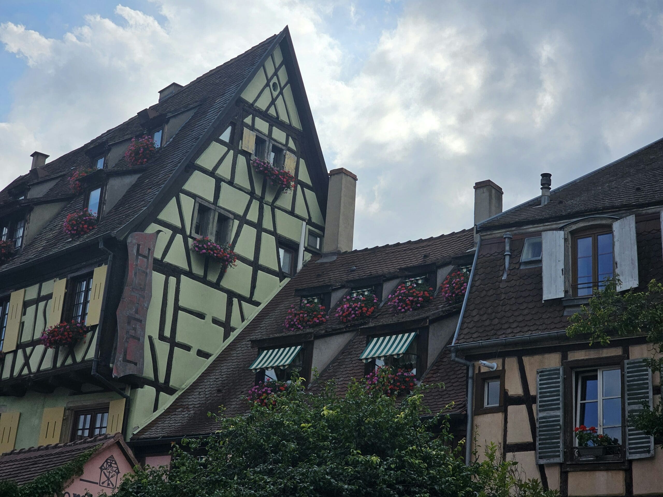 A picturesque street with half-timbered houses in La Petite France