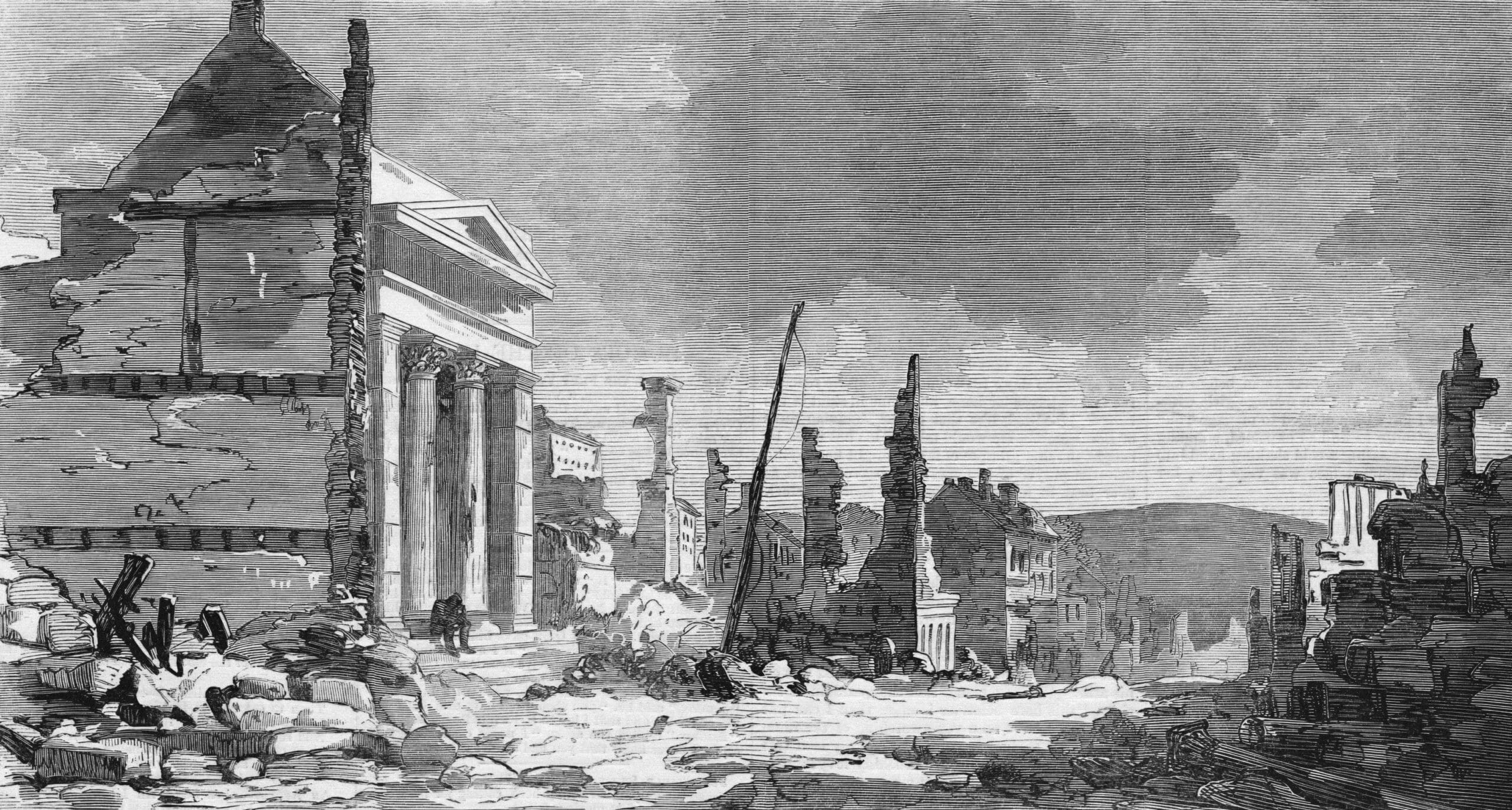 Ancient illustration of the Parthenon during its construction
